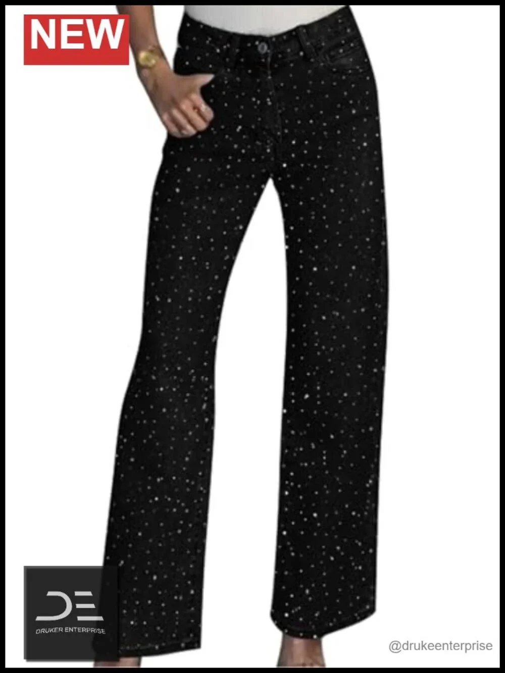 High Rise Straight Leg Rhinestone Jeans for Women Y2K Sparkly Denim Pants